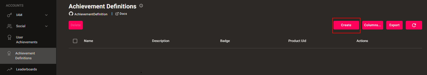 Achievement Console Create Button