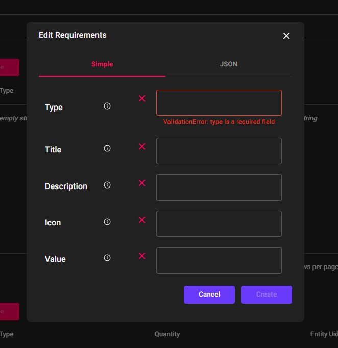 'Quest Requirement Edit' window