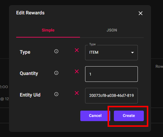 Quest Edit Window -> 'Create' button