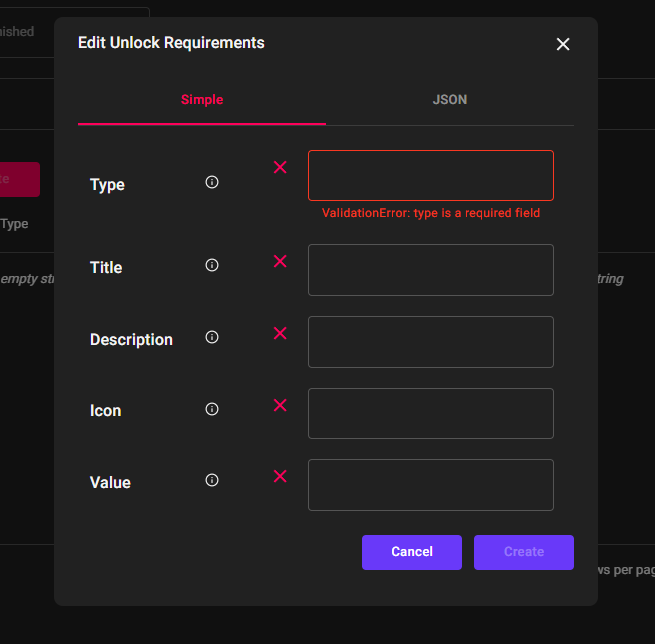 Admin -> create -> quest -> 'unlock reqs' window'