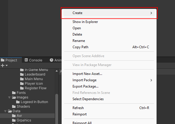 "Create" Context Menu