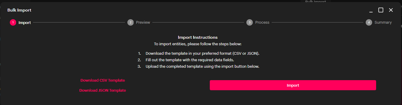 Console bulk create csv|json flow