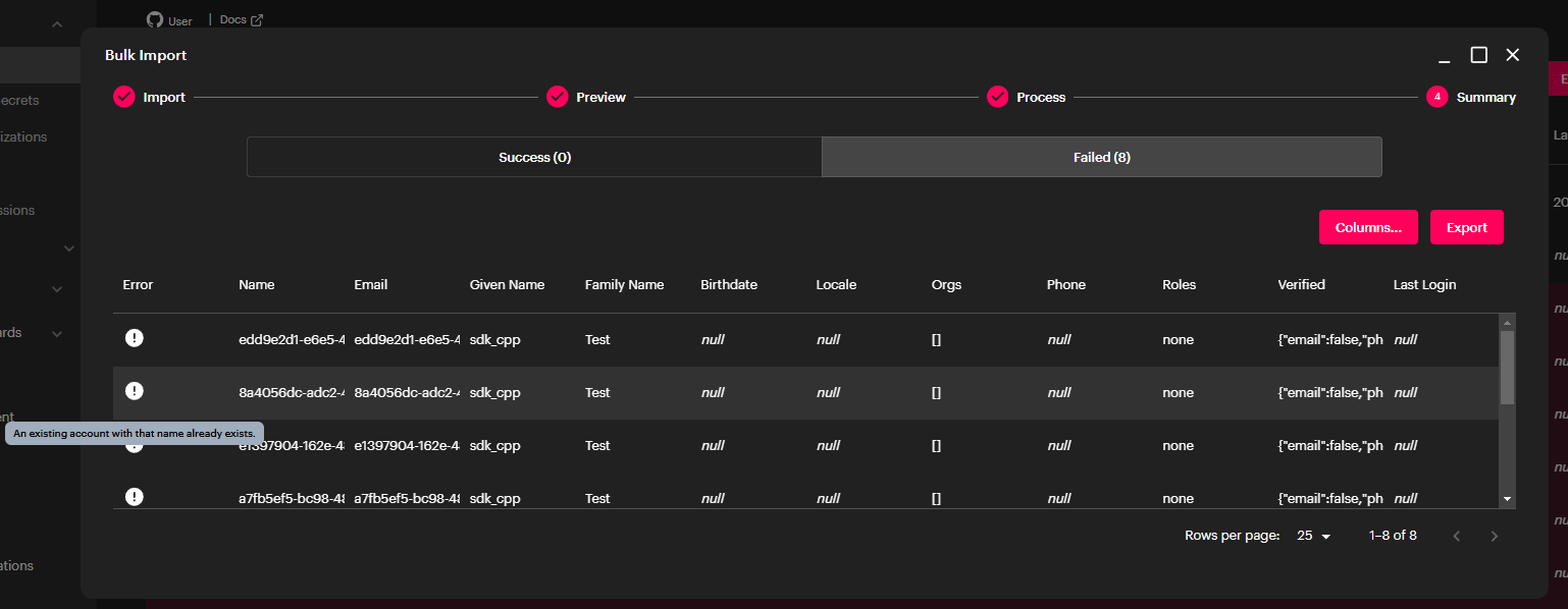 Console bulk partial imports