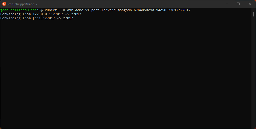 kubectl port forward CLI result