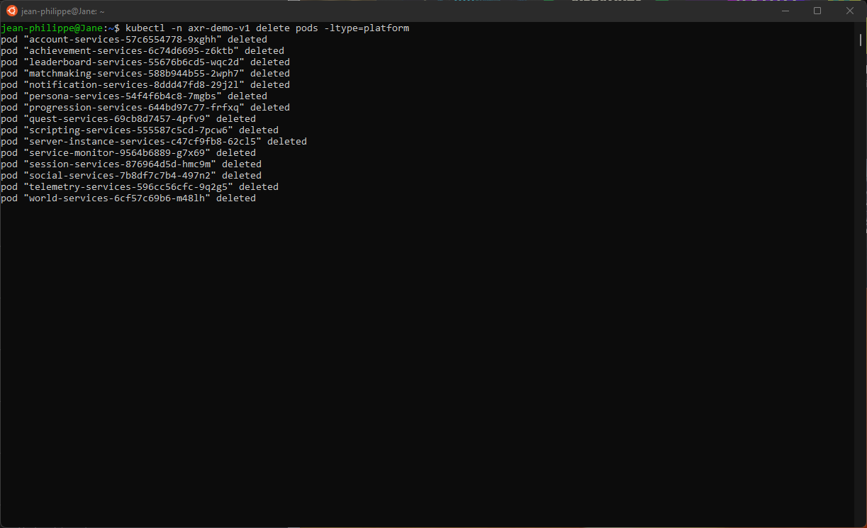 kubectl delete pods CLI result